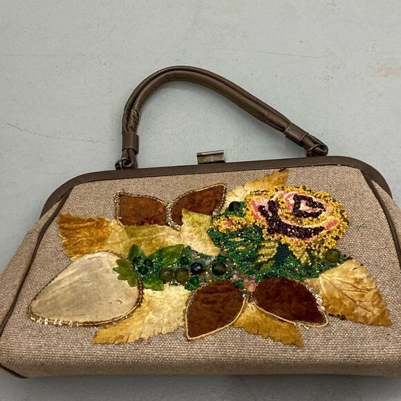 Vintage Caron of Houston beaded floral 60s 70s handbag g02 - Picture 1 of 8